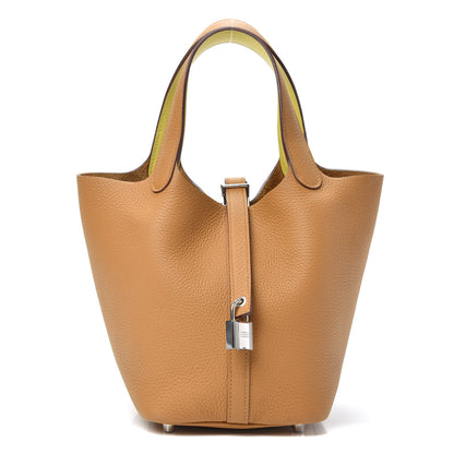 Hermes Taurillon Clemence Swift Eclat Picotin Lock 18 PM Sesame Lime 1 of 10
