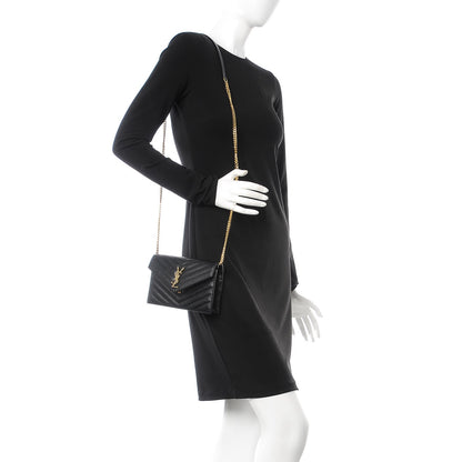 Saint Laurent Grain De Poudre Matelasse Chevron Monogram Envelope Chain Wallet Black 2 of 10