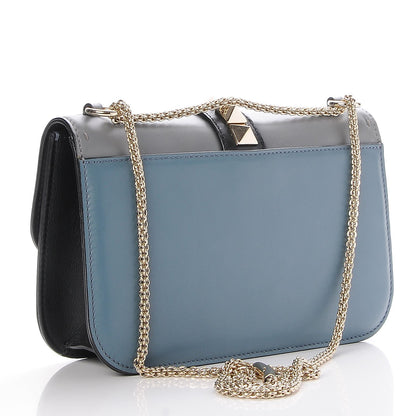 Valentino Garavani Vitello Tri-Color Medium Glam Lock Rockstud Flap Grey Blue Black 4 of 8
