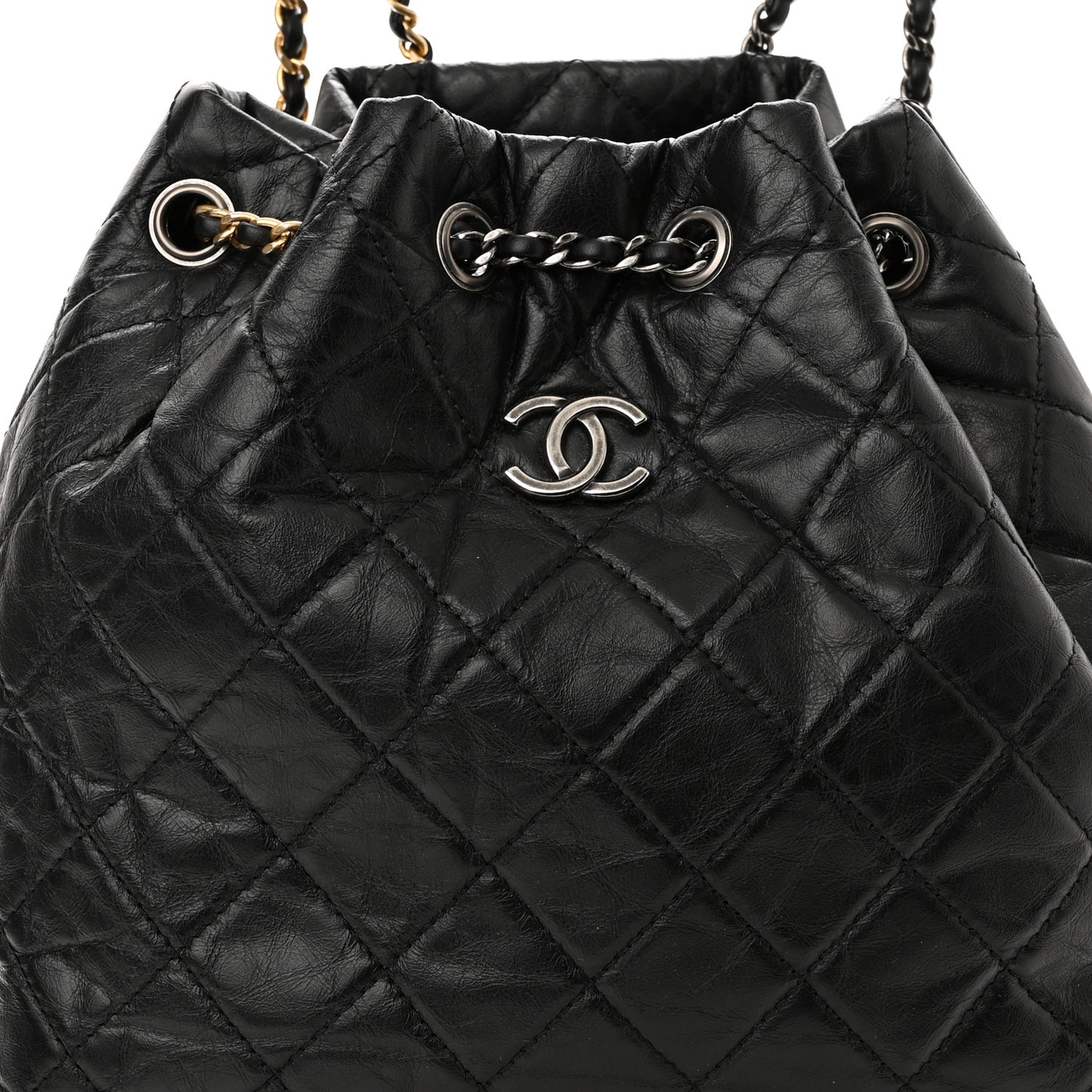 Aged Calfskin Quilted Gabrielle Backpack Black