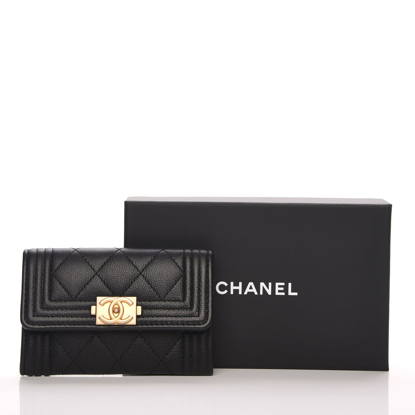 Caviar Quilted Boy Flap Card Holder Black