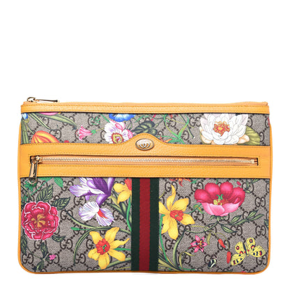 Gucci GG Supreme Monogram Flora Large Ophidia Pouch Clutch Beige Multicolor Crop 1 of 10