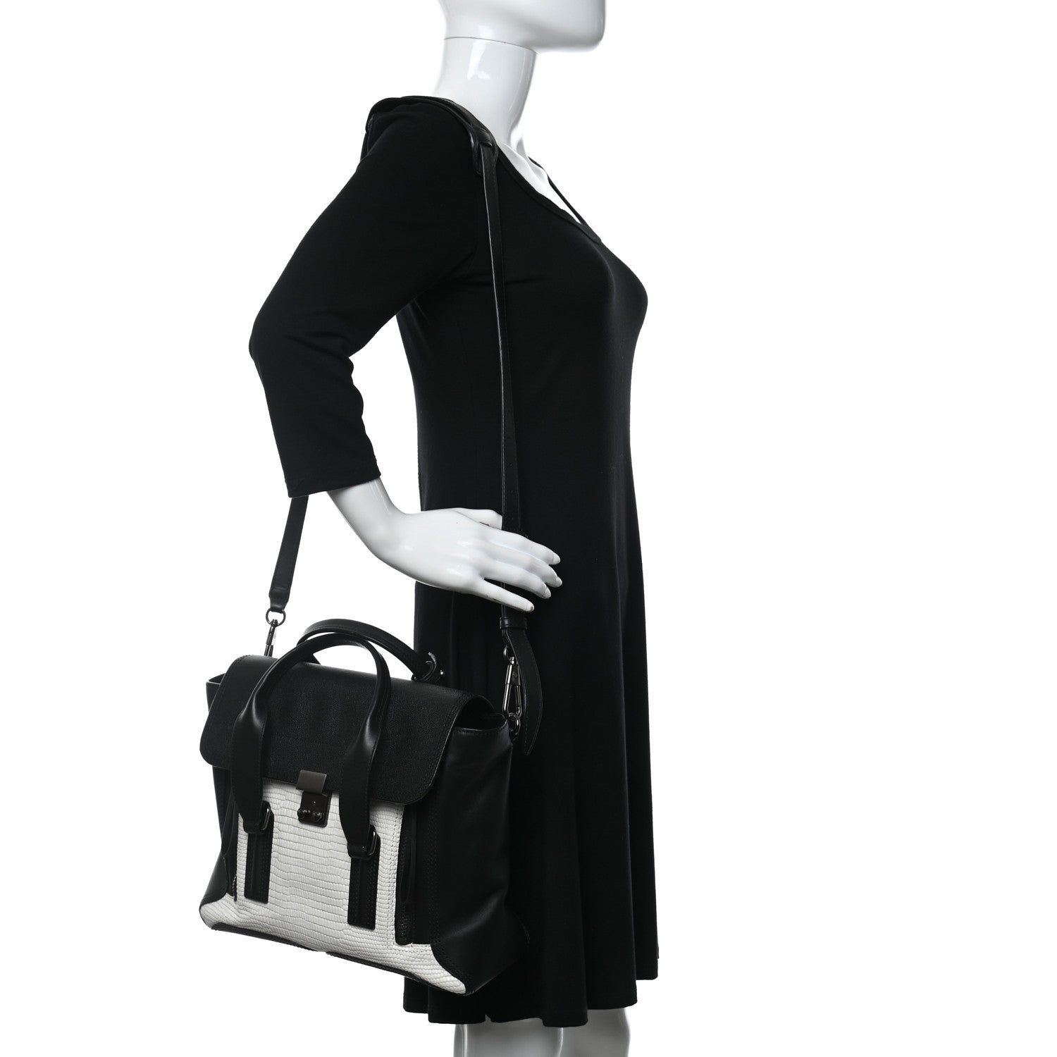 3.1 Phillip Lim Embossed Medium Pashli Satchel Black White 2 of 8