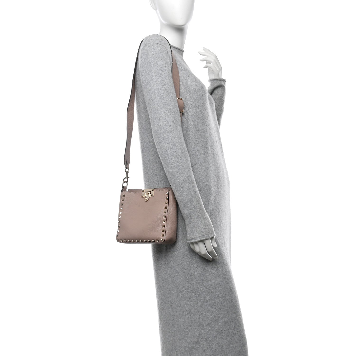Valentino Garavani Pebbled Calfskin Mini Rockstud Flip-Lock Messenger Bag Poudre 2 of 11