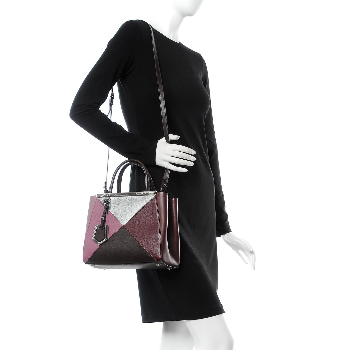 Vitello Elite Calfskin Colorblock Petite 2Jours Tote Glicine Argento Bordeaux