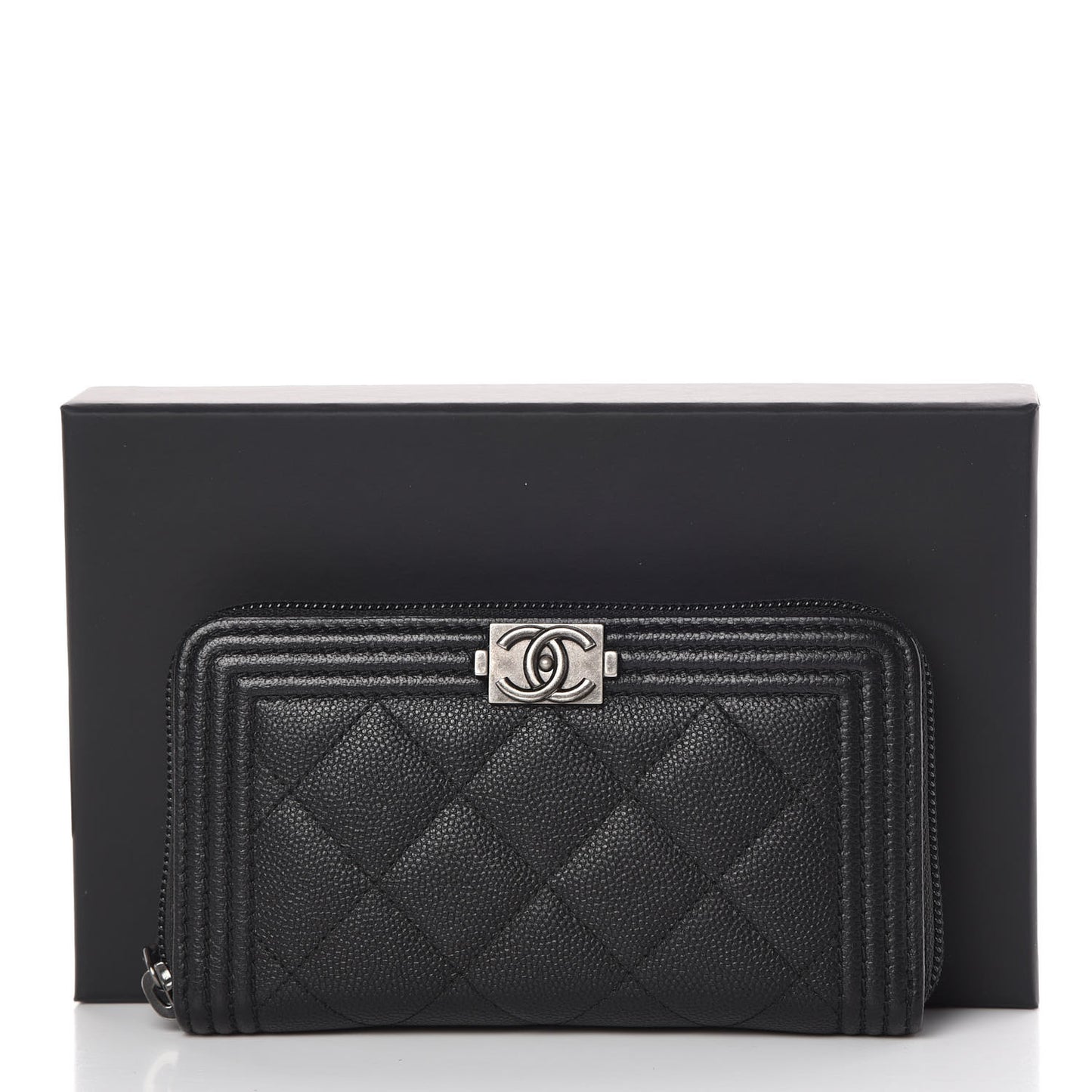 Caviar Quilted Small Boy Zip Around Wallet Black