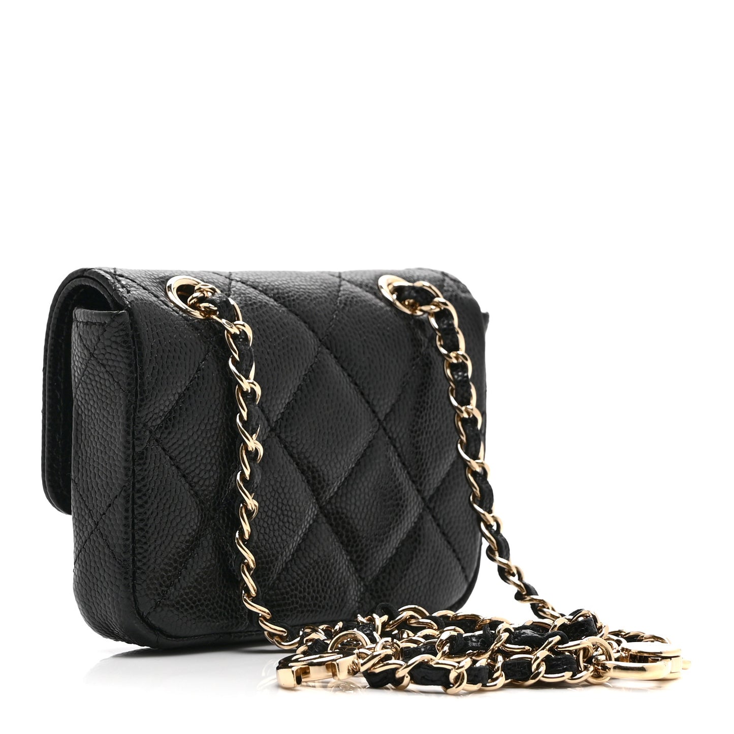 Caviar Quilted Mini Chain Belt Bag Black