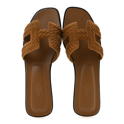 Hermes Suede Goatskin Braided Oran Sandals 40 Brun Fume 2 of 10