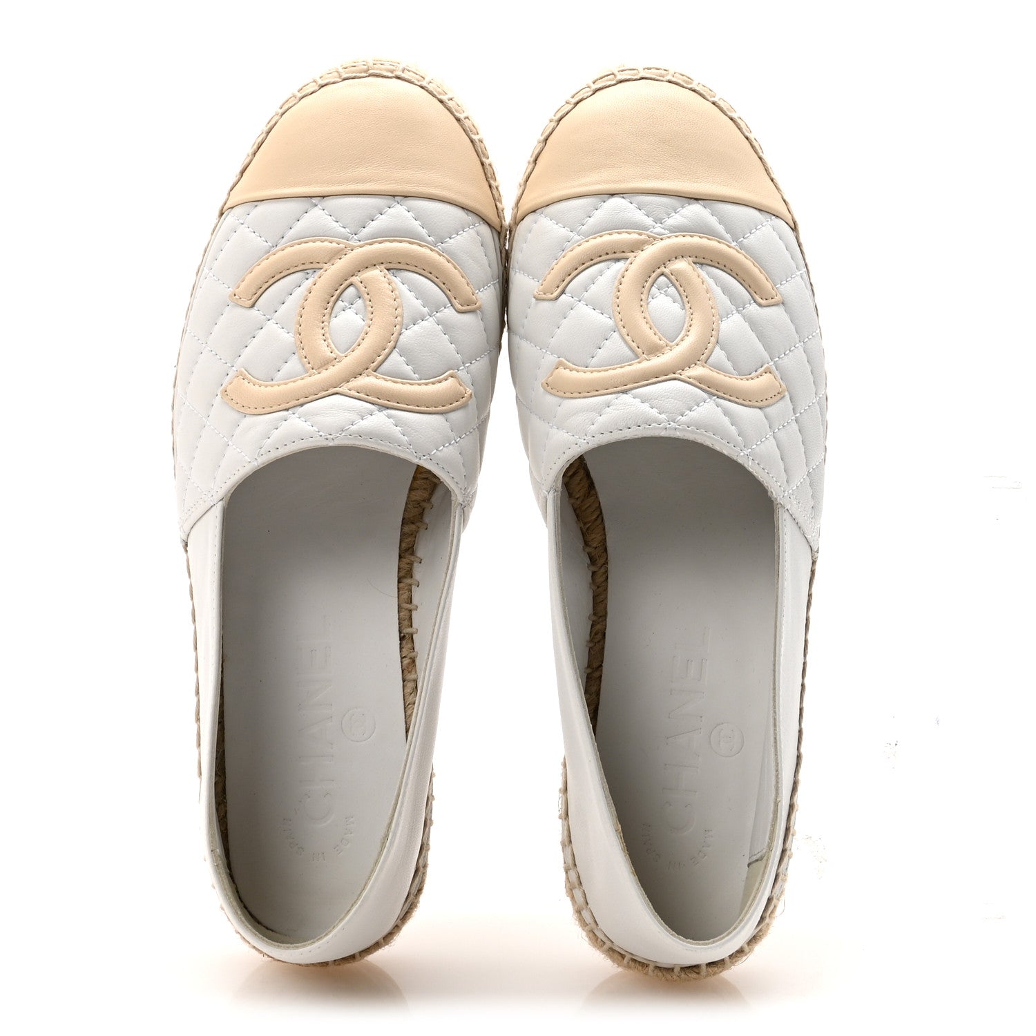 Chanel Lambskin Quilted CC Espadrilles 37 White Beige 2 of 10