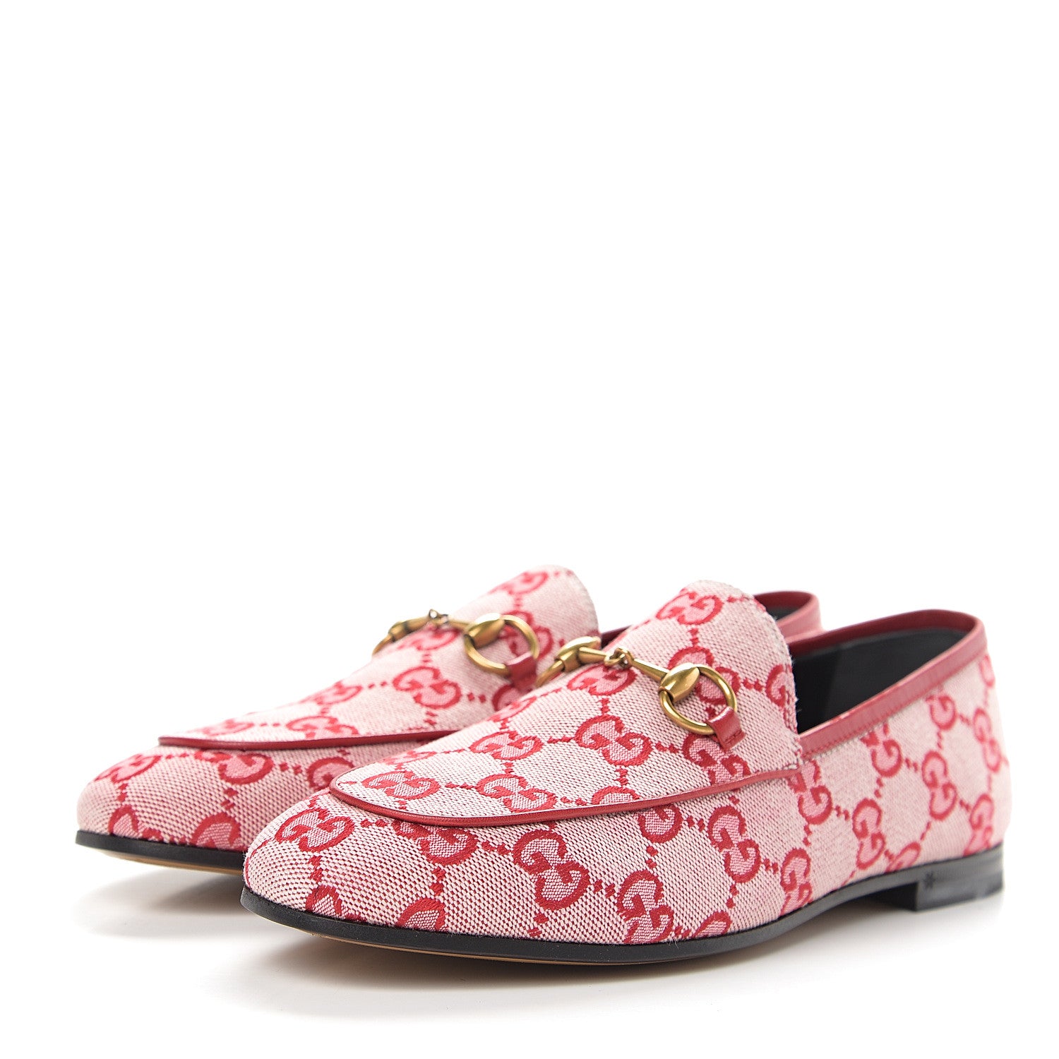 Gucci Canvas GG Monogram Horsebit Womens Jordaan Loafers 36 Gardenia Hibiscus Red 3 of 10
