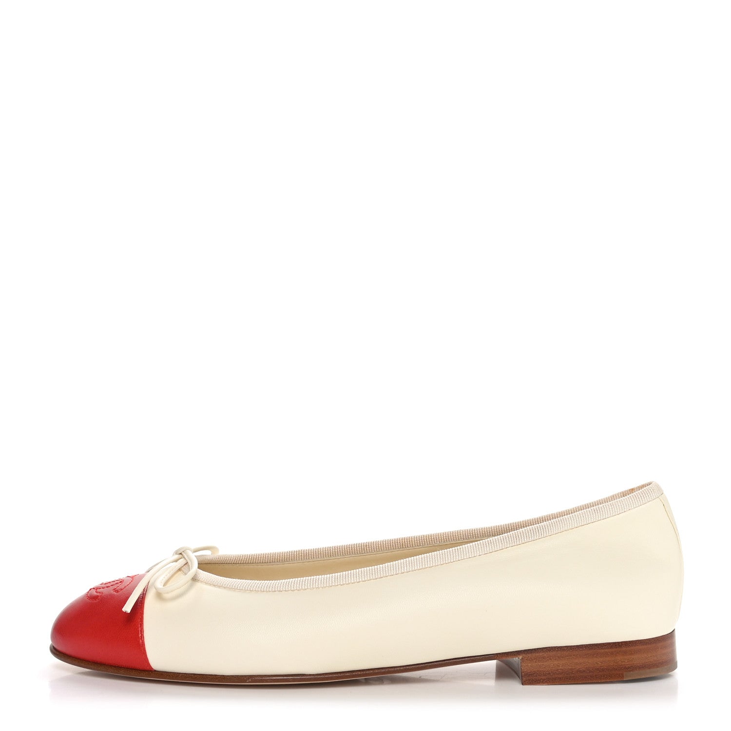 Chanel Lambskin Cap Toe Ballerina Flats 38.5 White Rouge 1 of 11