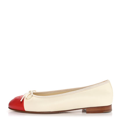 Chanel Lambskin Cap Toe Ballerina Flats 38.5 White Rouge 1 of 11