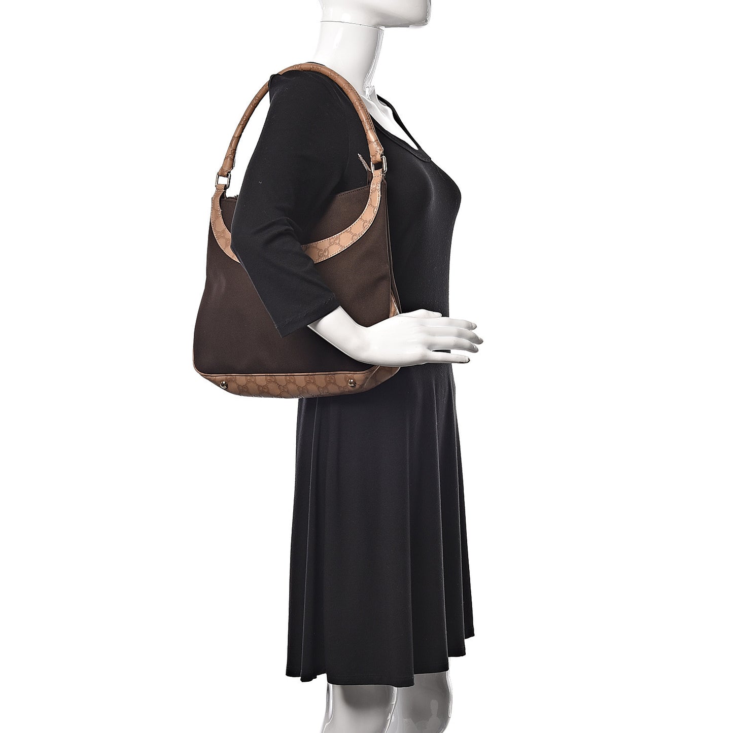 Guccissima Trim Canvas Hobo Brown