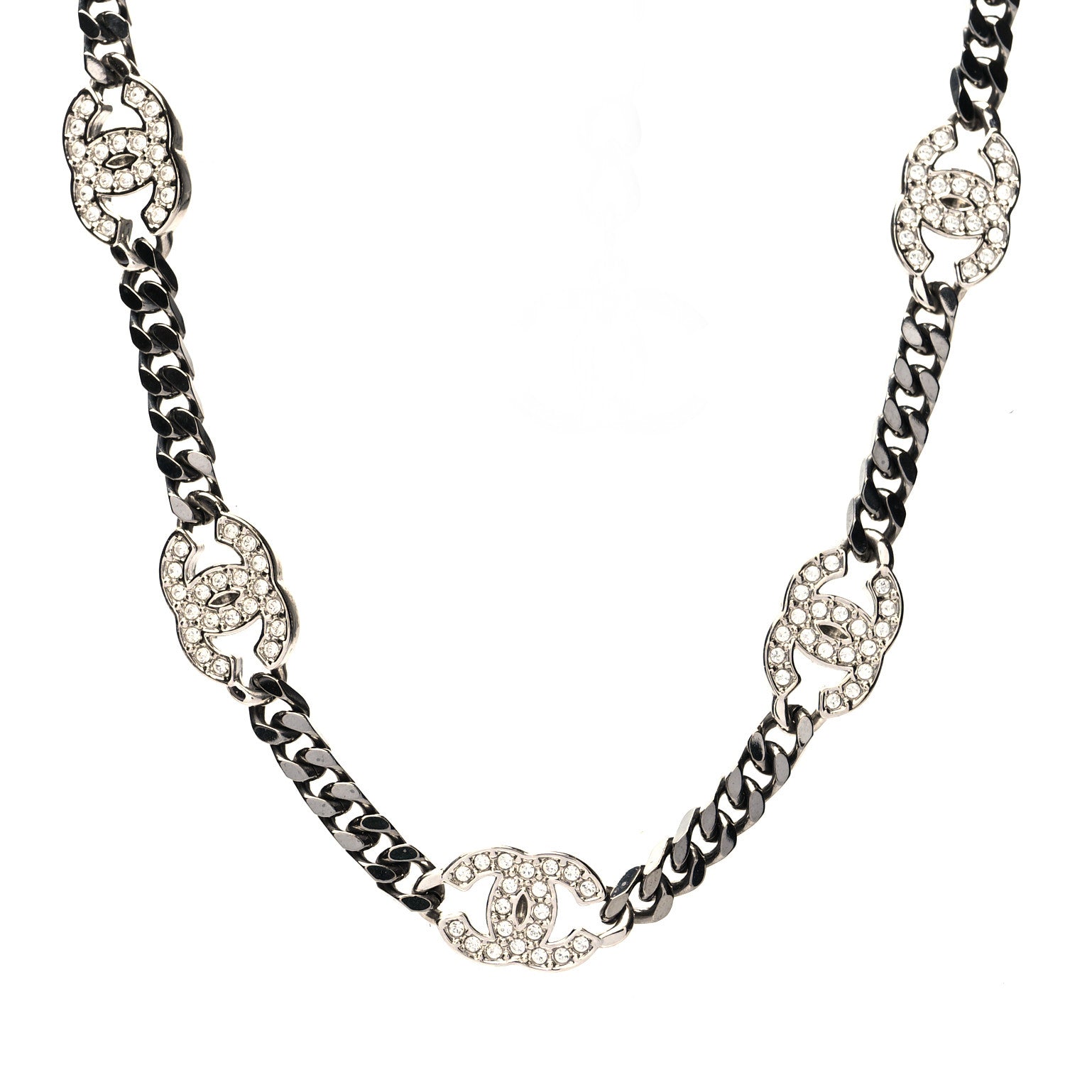 Chanel Ruthenium Crystal Chain CC Choker Silver 1 of 5