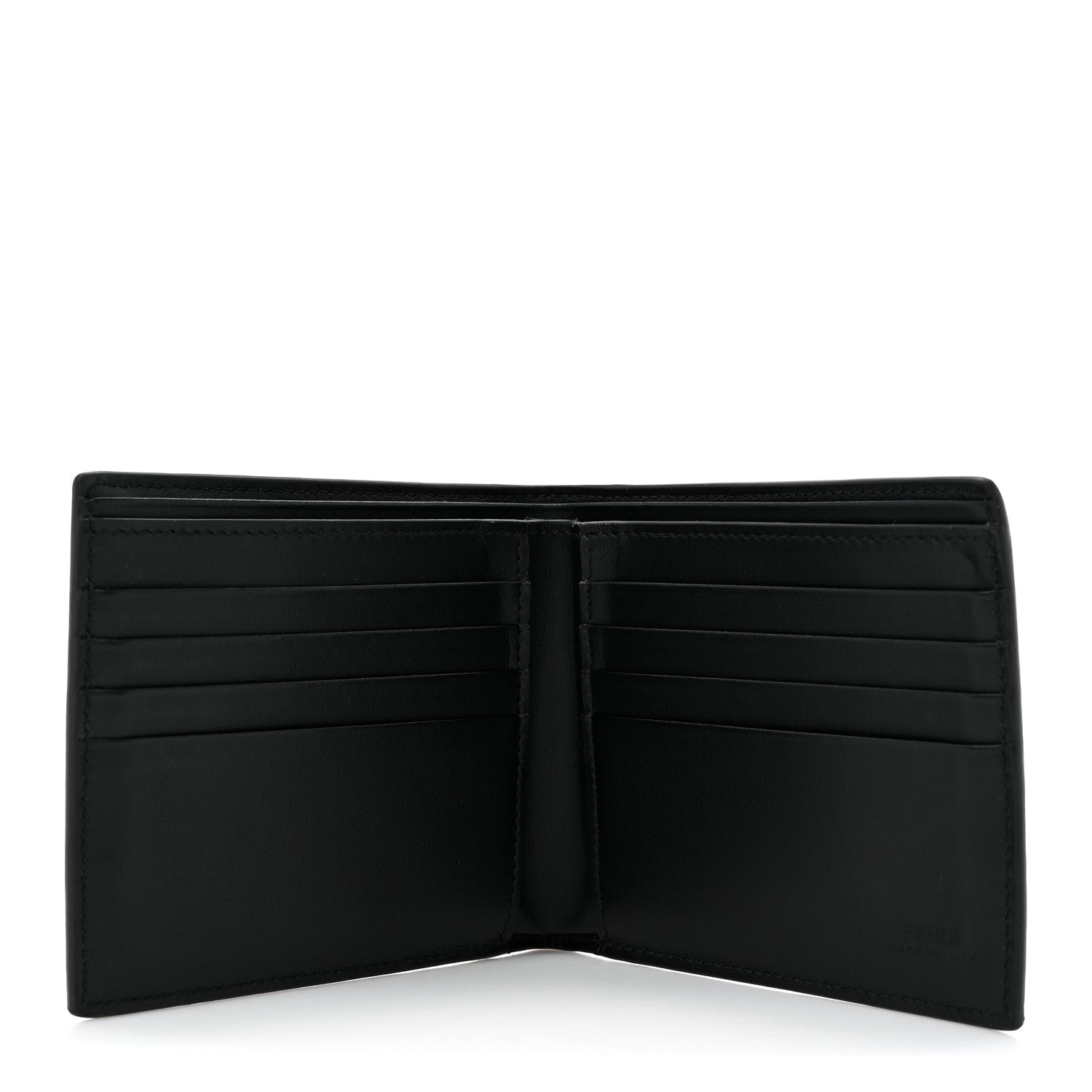Fendi Glazed Fabric Vitello King FF 1974 Diagonal Bi-Fold Wallet Grey Black Sunflower 5 of 10