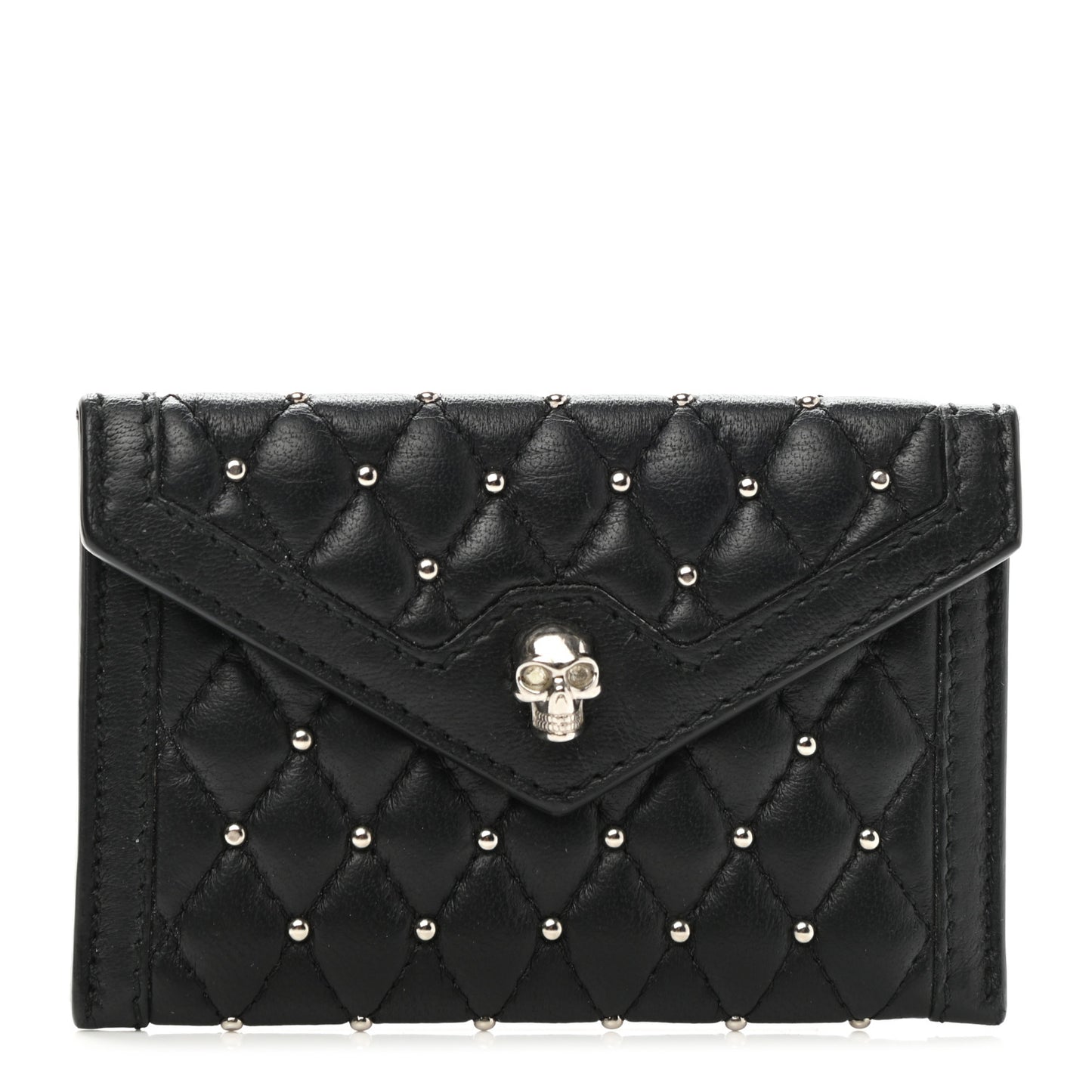 Nappa Studded Skull Envelope Card Holder Black