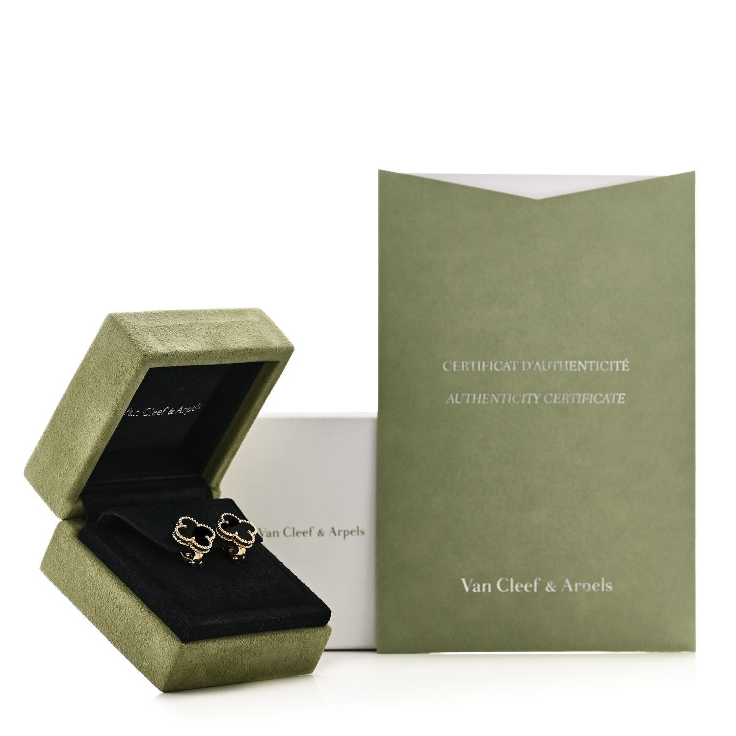Van Cleef & Arpels 18K Yellow Gold Black Onyx Vintage Alhambra Earrings 5 of 5