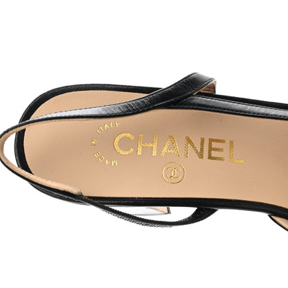 Chanel Goatskin Calfskin Cap Toe CC Slingback Sandals 39.5 Black 8 of 9