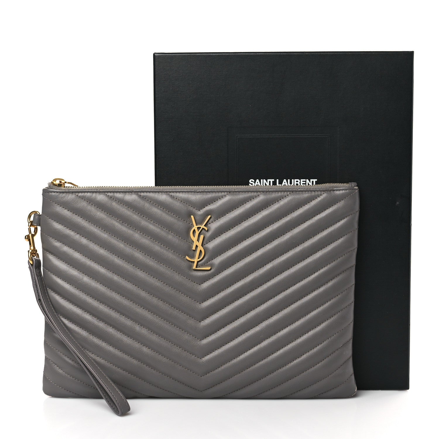 Saint Laurent Calfskin Matelasse Monogram Cassandre Tablet Pouch Fog 10 of 10