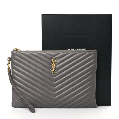 Saint Laurent Calfskin Matelasse Monogram Cassandre Tablet Pouch Fog 10 of 10