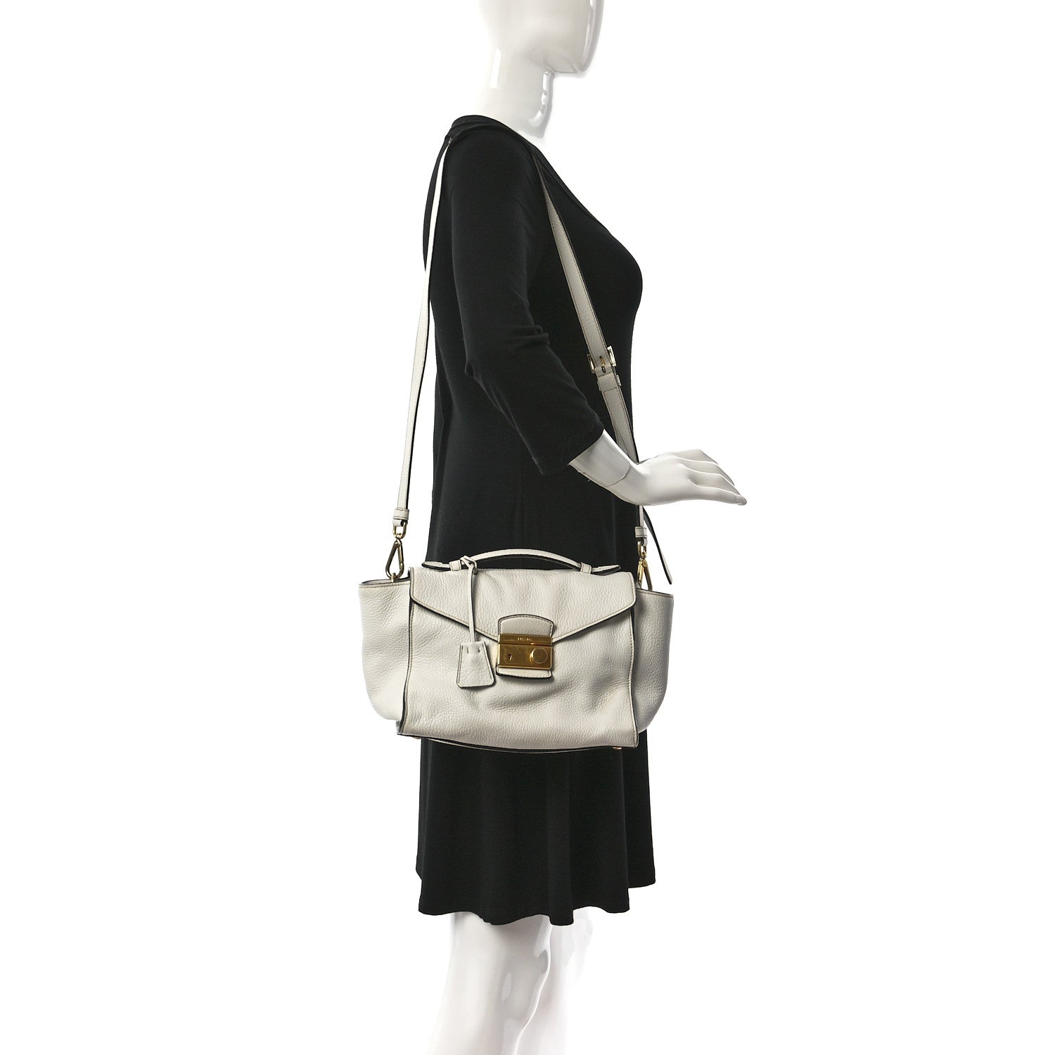 Prada Vitello Daino Sound Twin Pocket Satchel Bianco 2 of 16