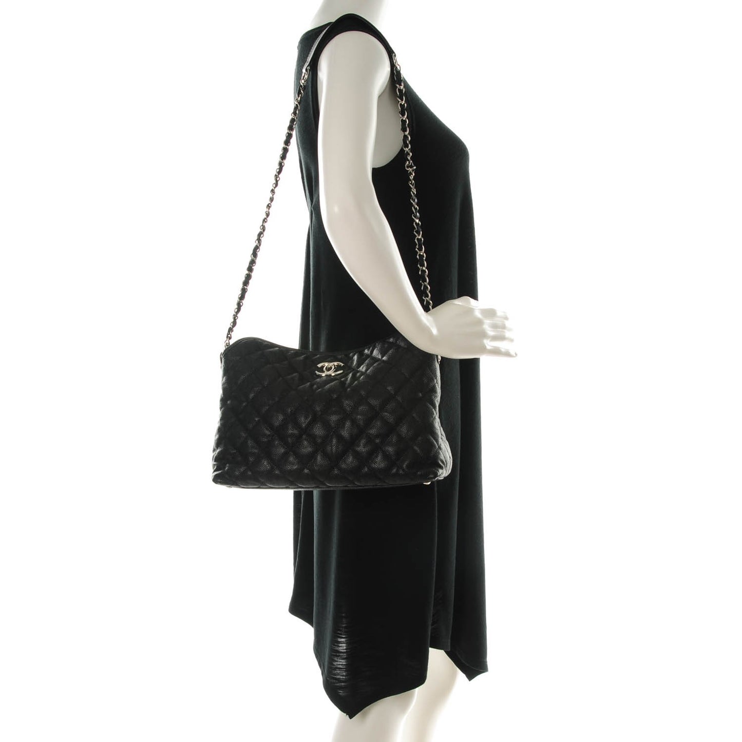 Caviar Quilted French Riviera Hobo Black