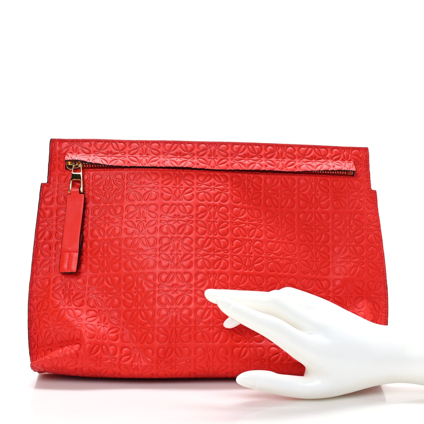 Calfskin Embossed Repeat T Pouch Red