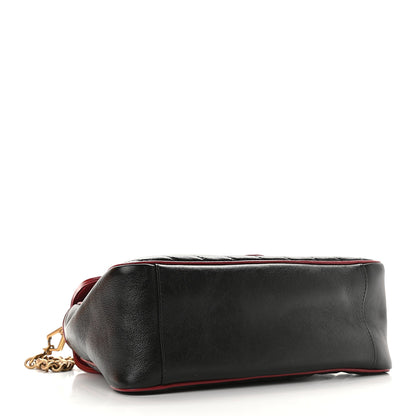 Gucci Vintage Effect Calfskin Matelasse Diagonal Small Torchon GG Marmont Top Handle Shoulder Bag Black Romantic Cherry 3 of 8