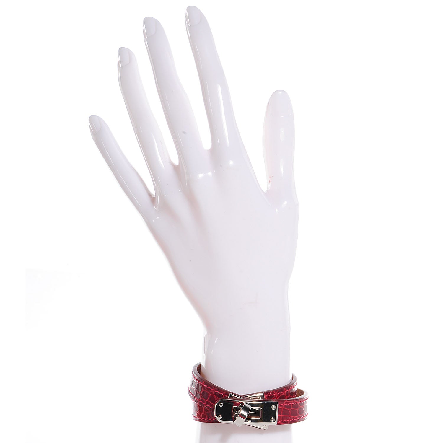 Hermes Shiny Alligator Kelly Double Tour Bracelet Small Rouge Vif 2 of 8
