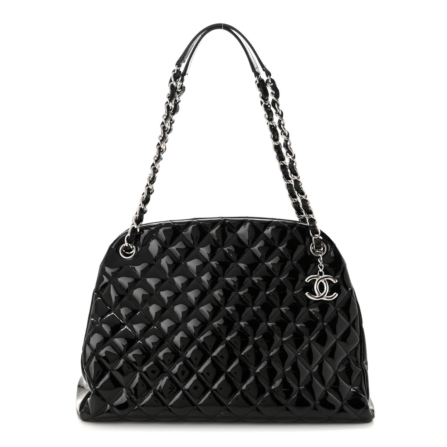 Patent Quilted Large Just Mademoiselle Bowling Bag Black