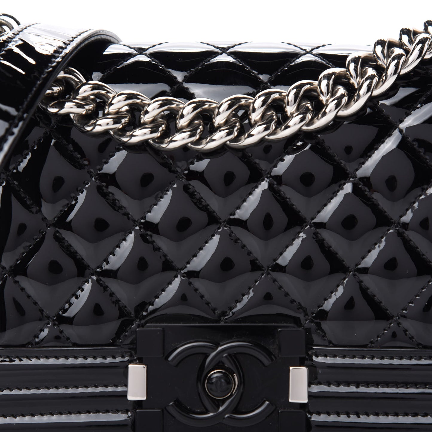 Patent Calfskin Quilted Small Boy Flap Black