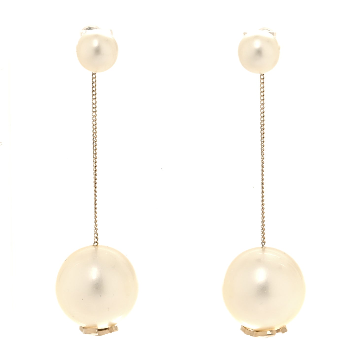 Pearl CC Chain Drop Earrings Gold