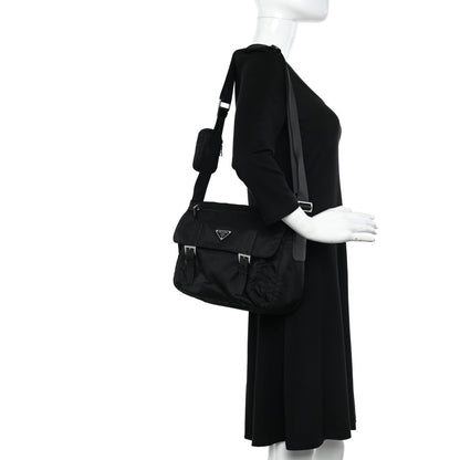 Prada Re-Nylon Vela Saffiano Pocket Double Buckle Messenger Shoulder Bag Black 2 of 11