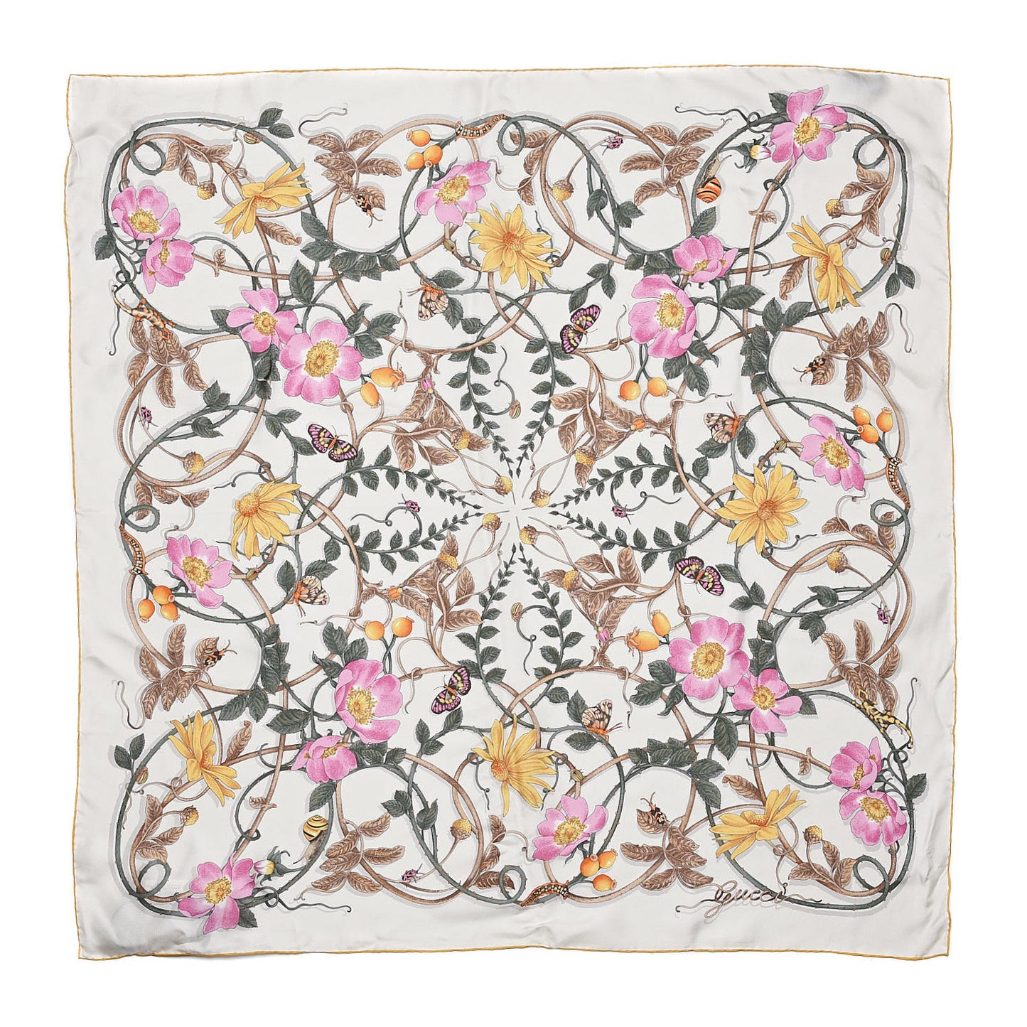 Silk Floral Flowerwebby Square Scarf White