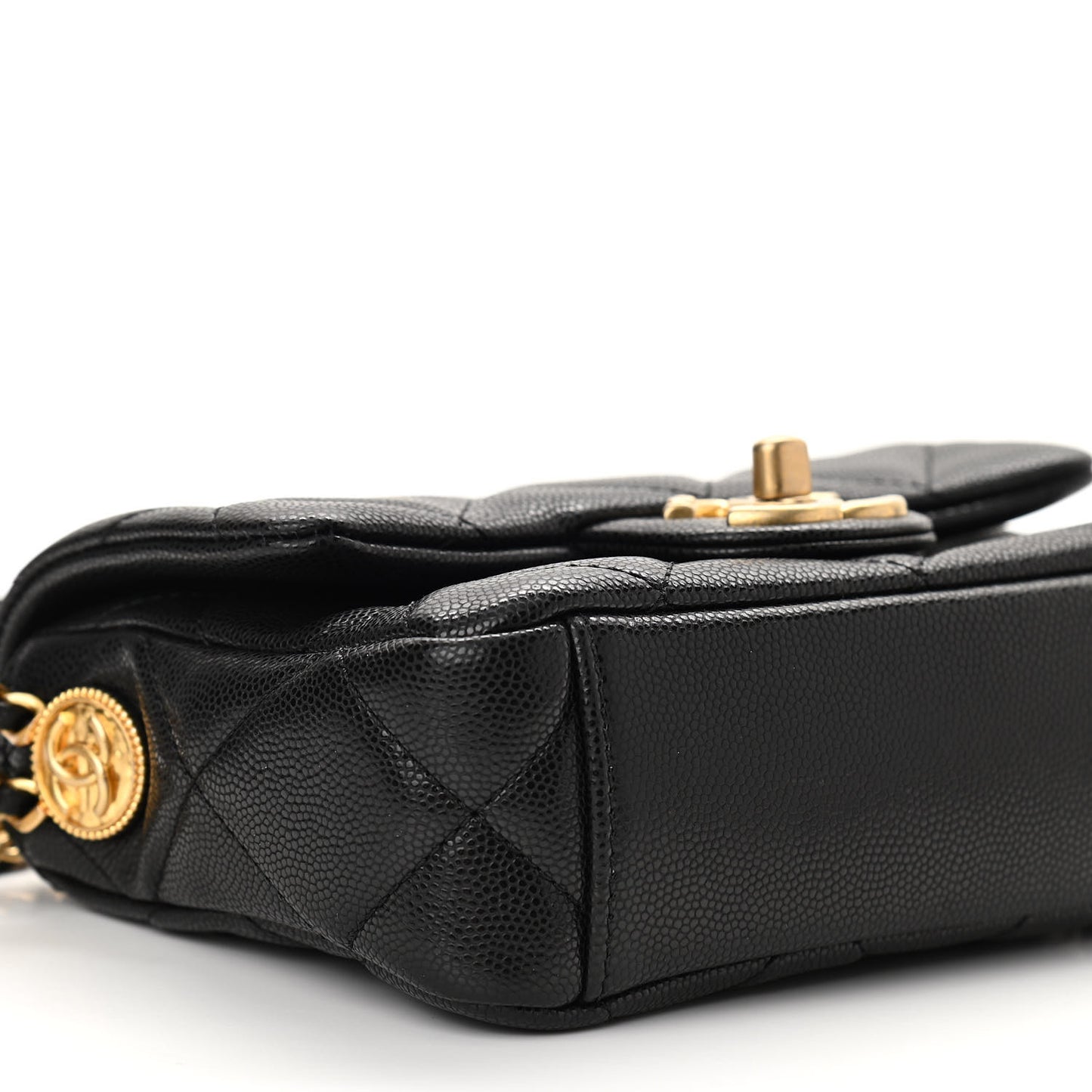 Caviar Quilted Mini Twist Your Buttons Flap Black