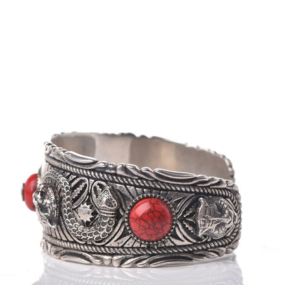 Gucci Sterling Silver Jasper Garden Cuff Bracelet Red 3 of 8