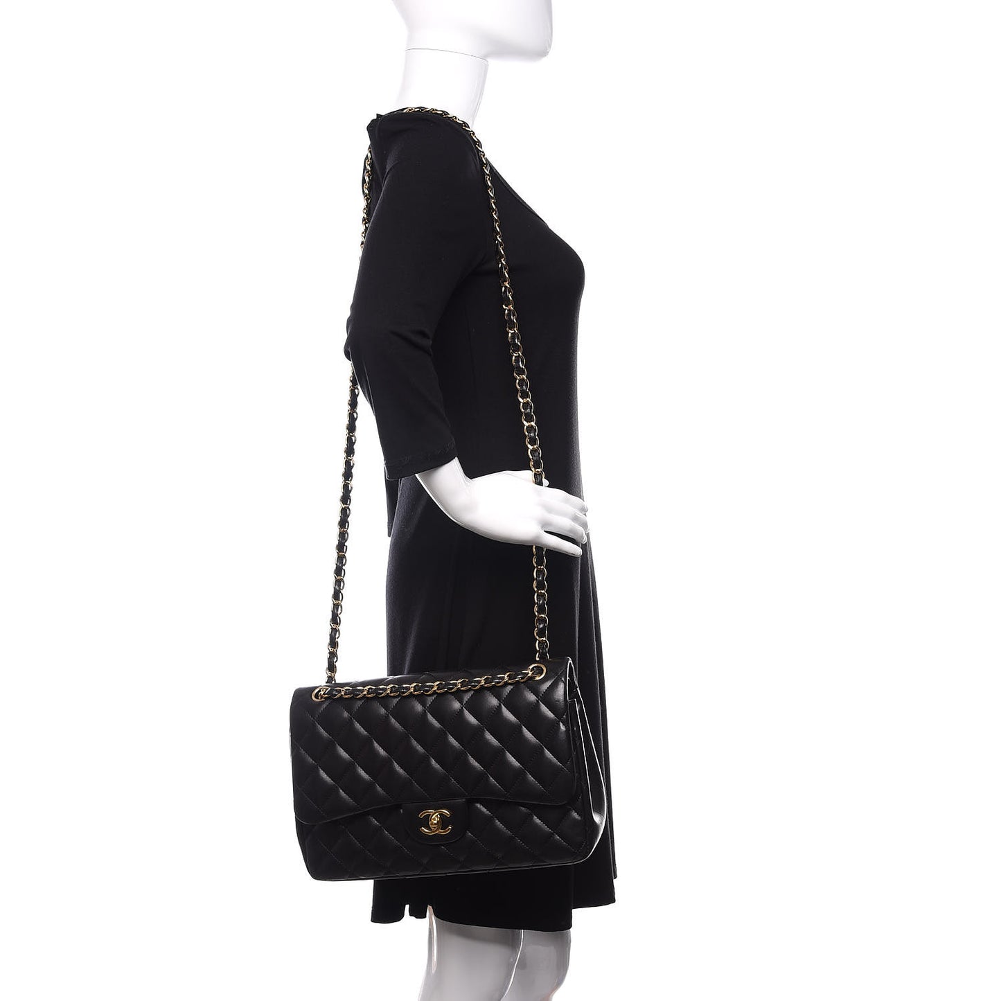 Lambskin Quilted Jumbo Double Flap Black