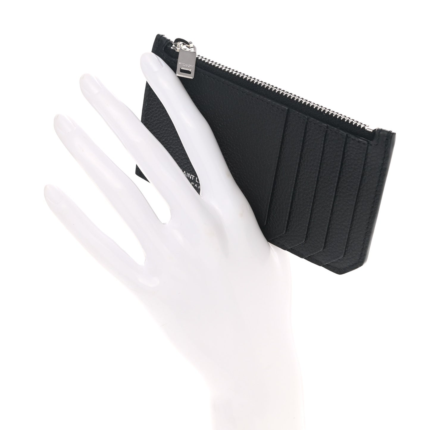Grained Calfskin 5 Fragments Zip Pouch Card Holder Black
