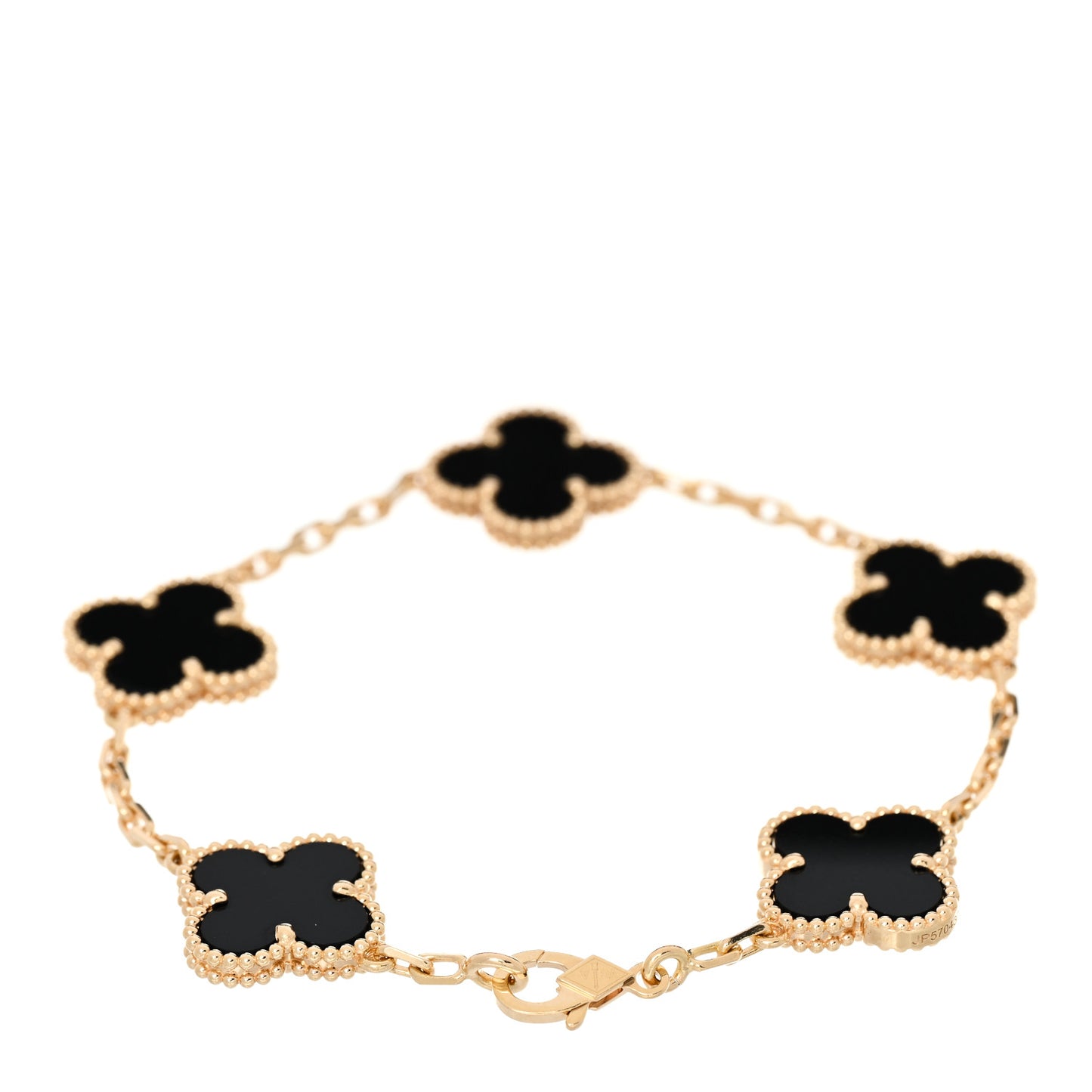 18K Yellow Gold Black Onyx 5 Motifs Vintage Alhambra Bracelet