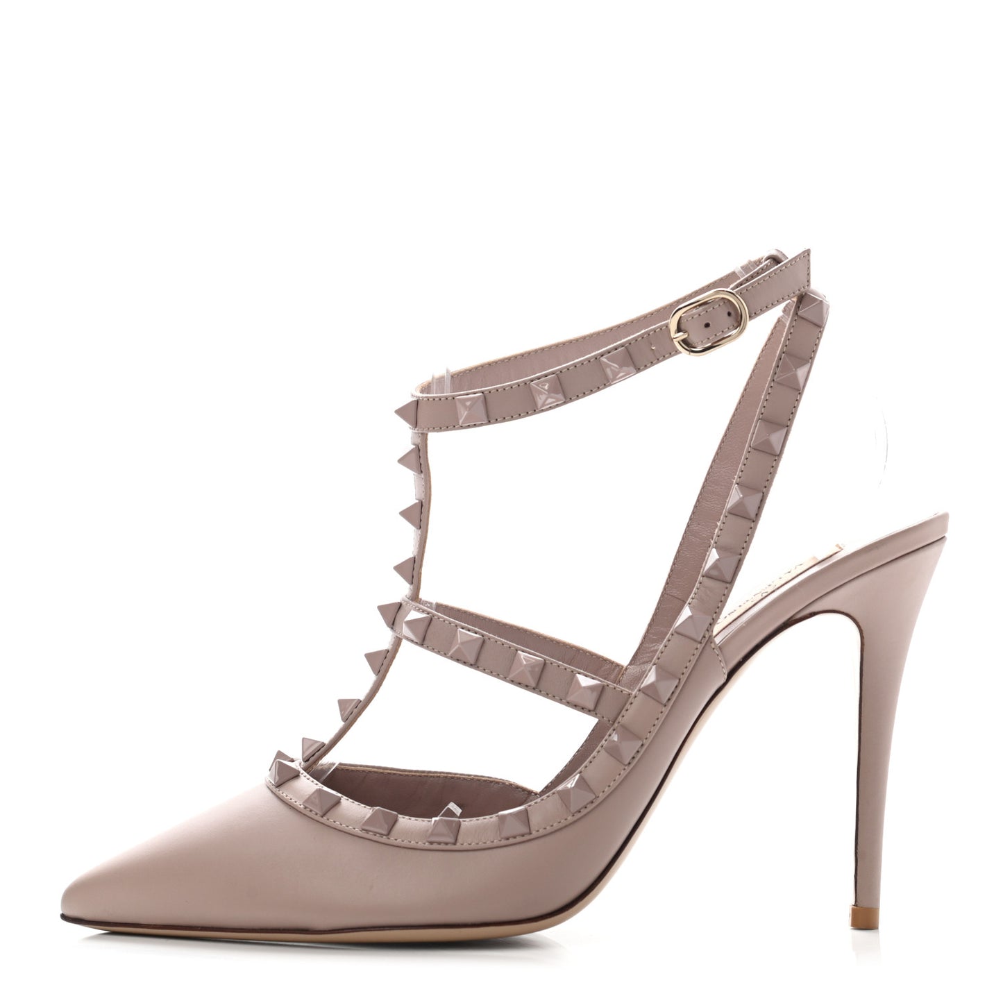 Calfskin Lacquered Monochrome Rockstud Ankle Strap 100mm Pumps 40 Poudre
