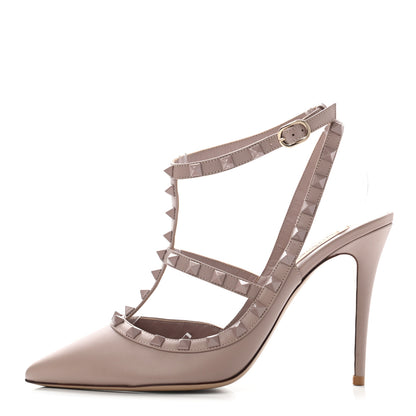 Valentino Garavani Calfskin Lacquered Monochrome Rockstud Ankle Strap 100mm Pumps 40 Poudre 1 of 8