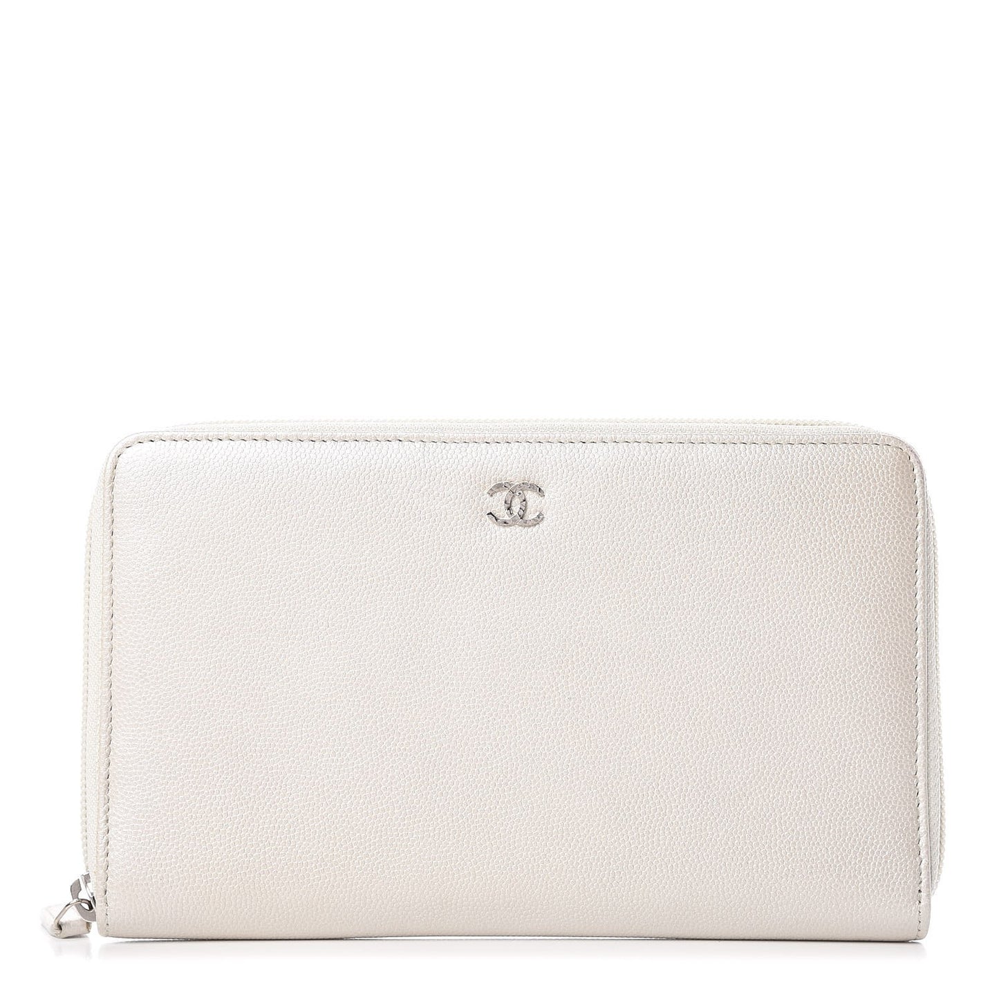 Metallic Caviar Large Sevruga Zip Around Organizer Wallet Silver
