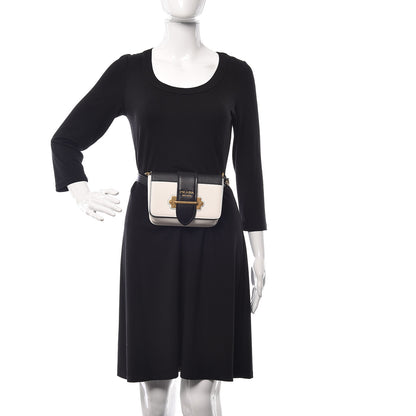 Prada Saffiano City Calf Cahier Belt Bag White Black 2 of 10