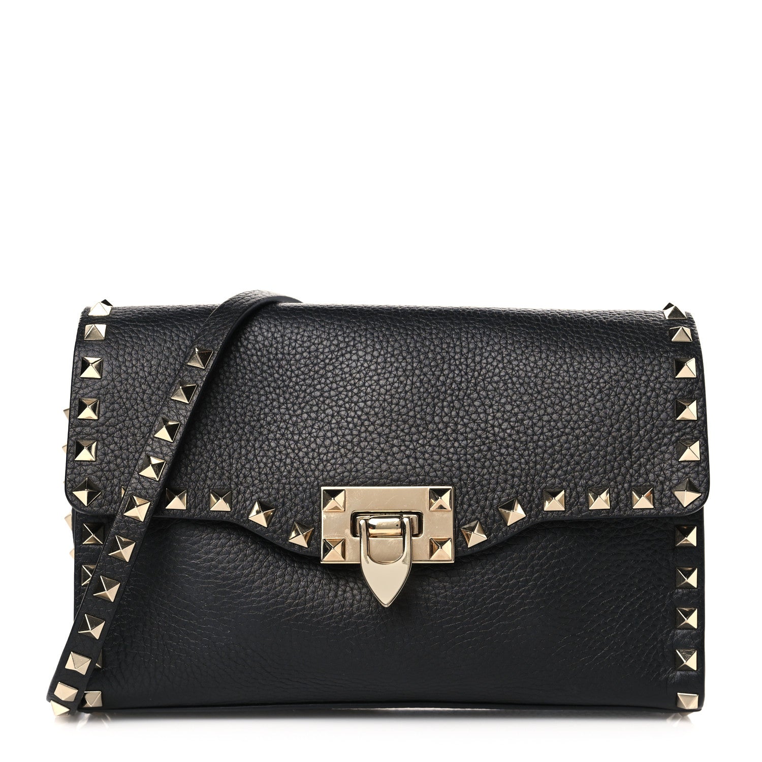Valentino Garavani Pebbled Calfskin Medium Rockstud Flip Lock Crossbody Bag Black 1 of 8