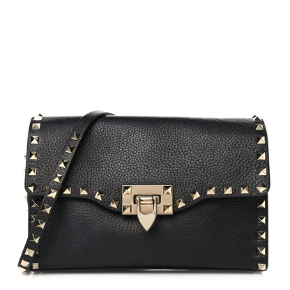 Valentino Garavani Pebbled Calfskin Medium Rockstud Flip Lock Crossbody Bag Black 1 of 8