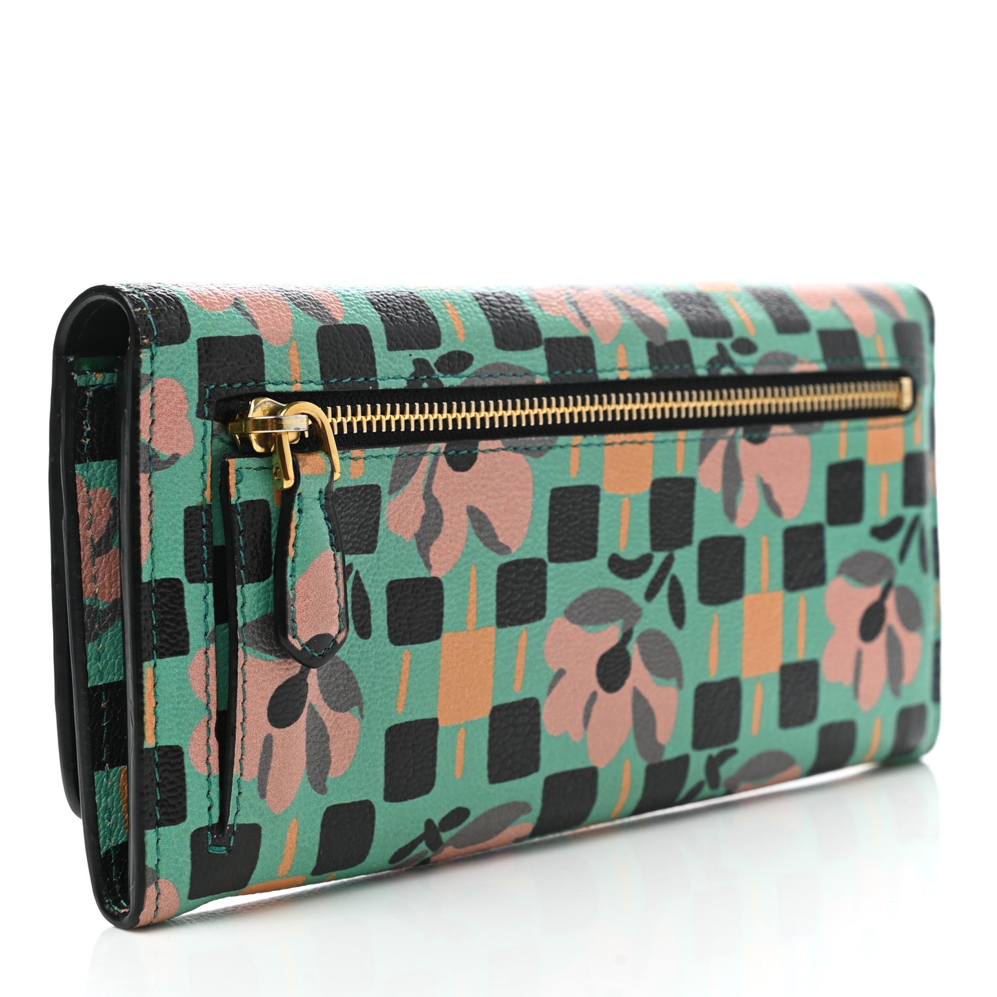 Goatskin Floral Print Continental Flap Travel Wallet Mango
