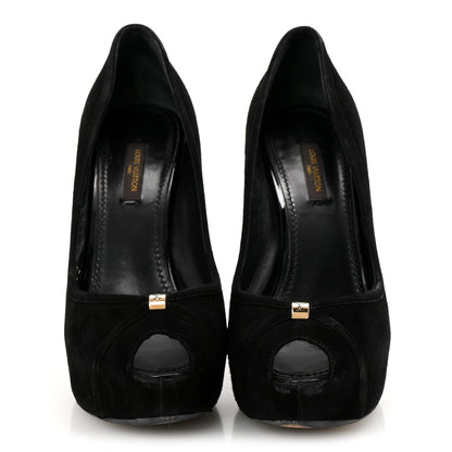 Louis Vuitton Suede Monogram Kimono Open Toe Pumps 37 Black 3 of 10