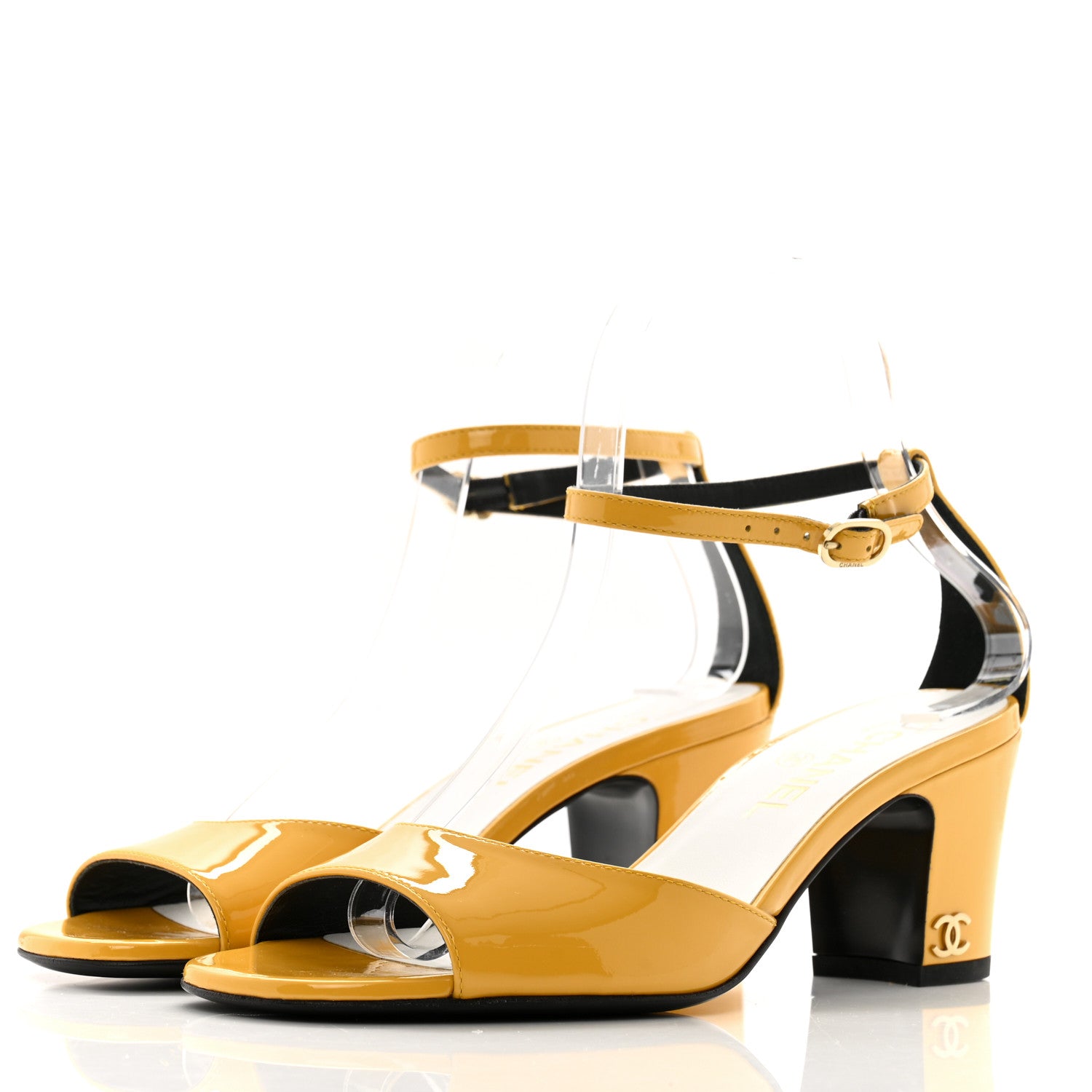 Chanel Patent CC Ankle Strap Sandals 37.5 Yellow 4 of 11