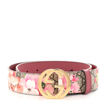 Gucci GG Supreme Monogram Blooms Moon Calfskin Interlocking G 37mm Belt 75 30 Beige Ebony Multicolor Dry Rose 1 of 5