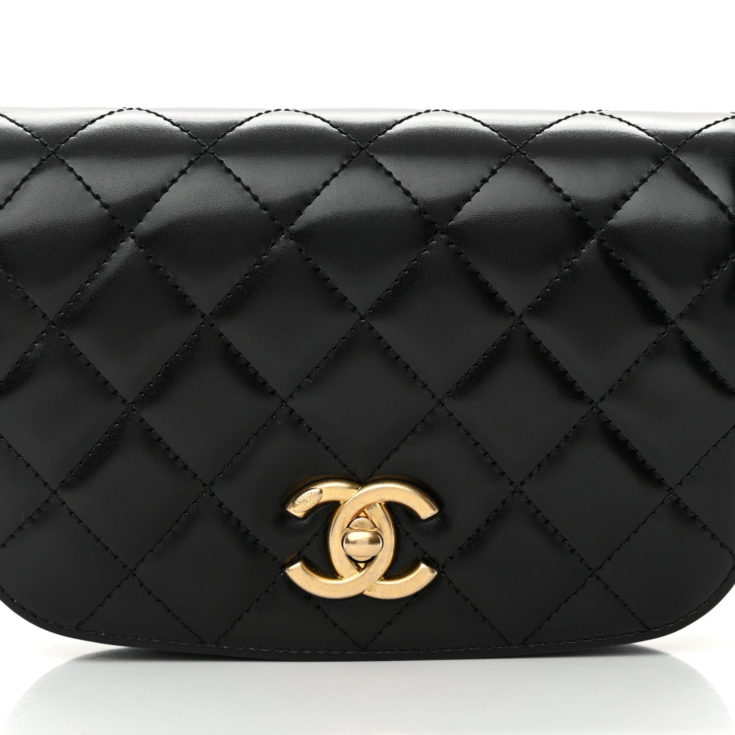Shiny Calfskin Quilted Suede Goatskin Belt Bag Black